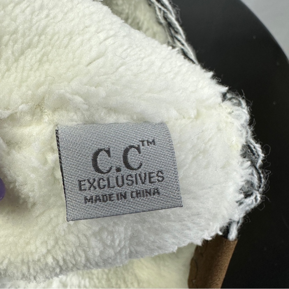 NWT C.C Knit Hat and Headband Set Pom Fleece-Lined Headband Black White Heather - Picture 4 of 5